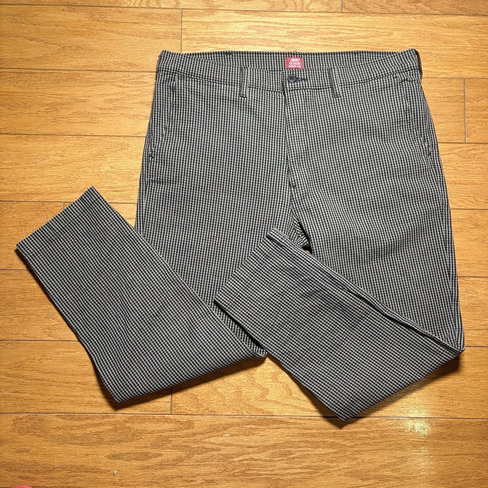 Levis XX Chino Standard Taper Pants Mens 38x30 Black And Gray Herringbone